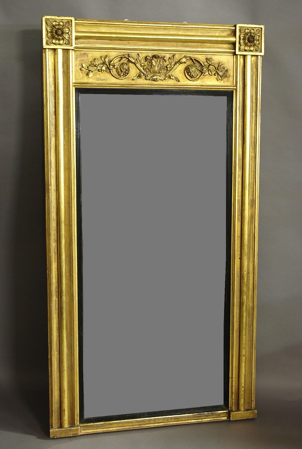 19thc Regency giltwood & gesso gilt pier mirror of large proportions with original mirror plate