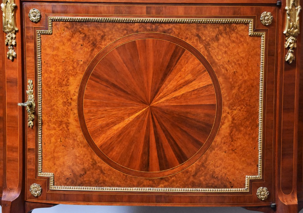 Superb quality early 20thc French Kingwood commode (or cabinet) of bow form with finely figured marble top View VI