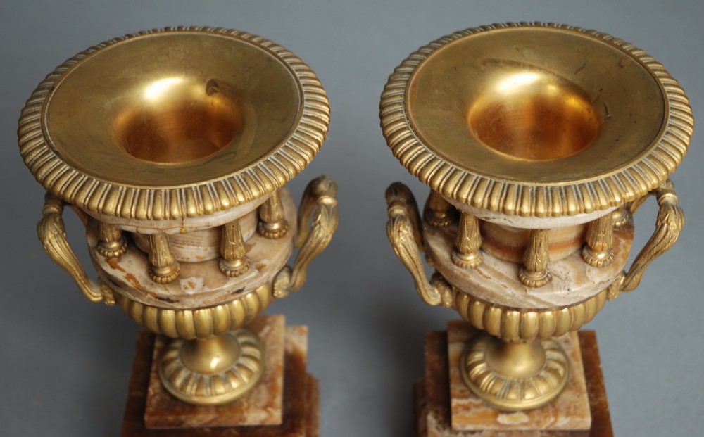Pair of French late 19thc fine quality onyx urns with ormolu mounts in the Classical style View VI