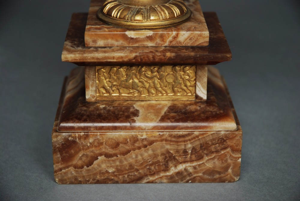 Pair of French late 19thc fine quality onyx urns with ormolu mounts in the Classical style View XI