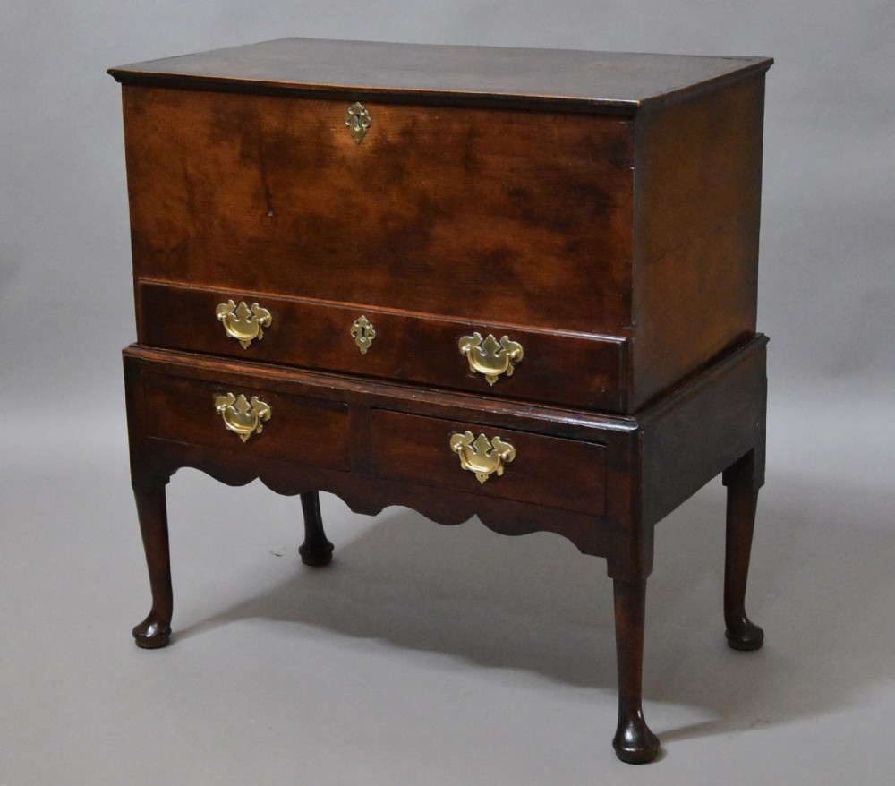 Mid 18th century oak chest on stand of fine patina