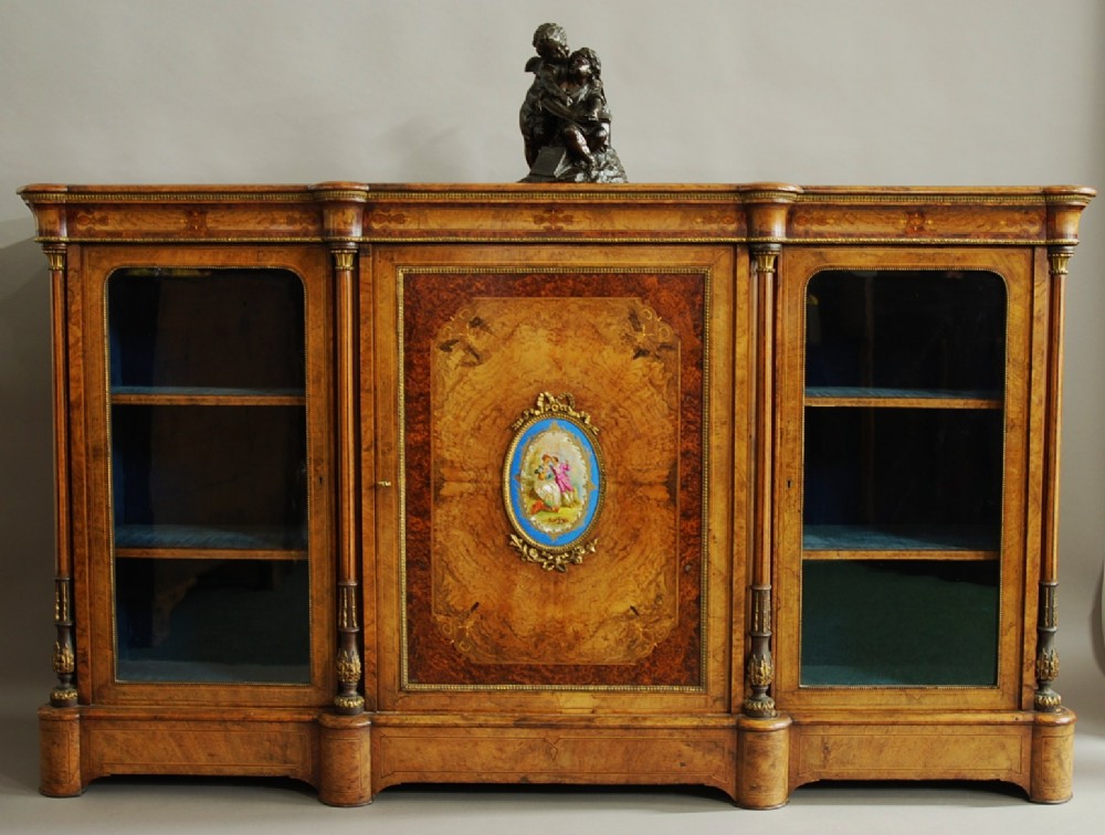 Highly decorative late 19th century superb burr walnut & amboyna credenza