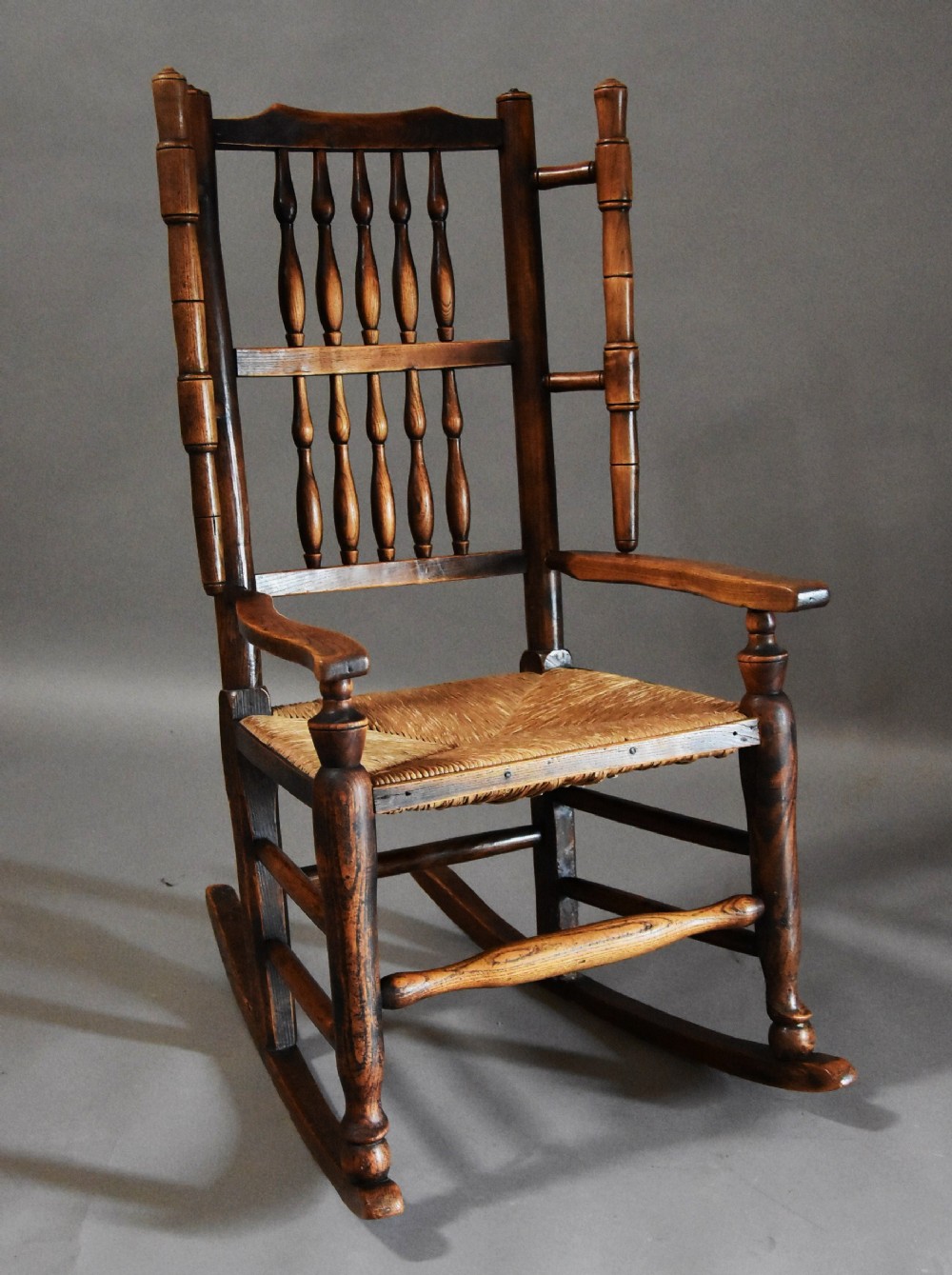 Mid 19th century ash rocking chair (or nursing chair) of superb patina