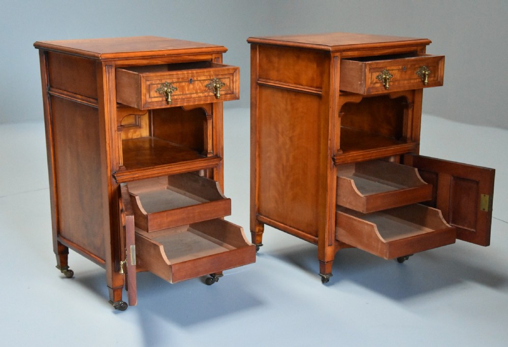 Pair of late 19th century satin birch bedside cabinets with Aesthetic Movement influence View III