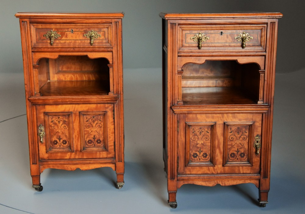 Pair of late 19th century satin birch bedside cabinets with Aesthetic Movement influence View IV
