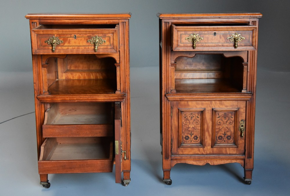 Pair of late 19th century satin birch bedside cabinets with Aesthetic Movement influence View IX