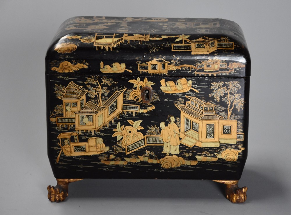 19th century Regency Chinoiserie style casket with lacquer and gilt decoration