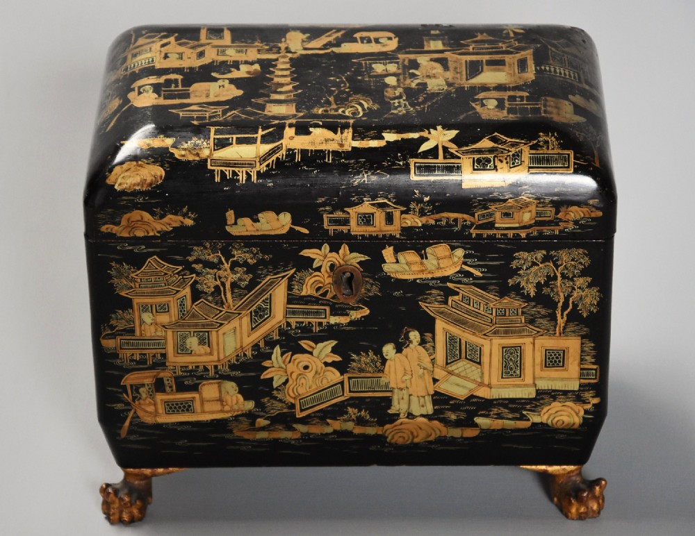 19th century Regency Chinoiserie style casket with lacquer and gilt decoration View VI