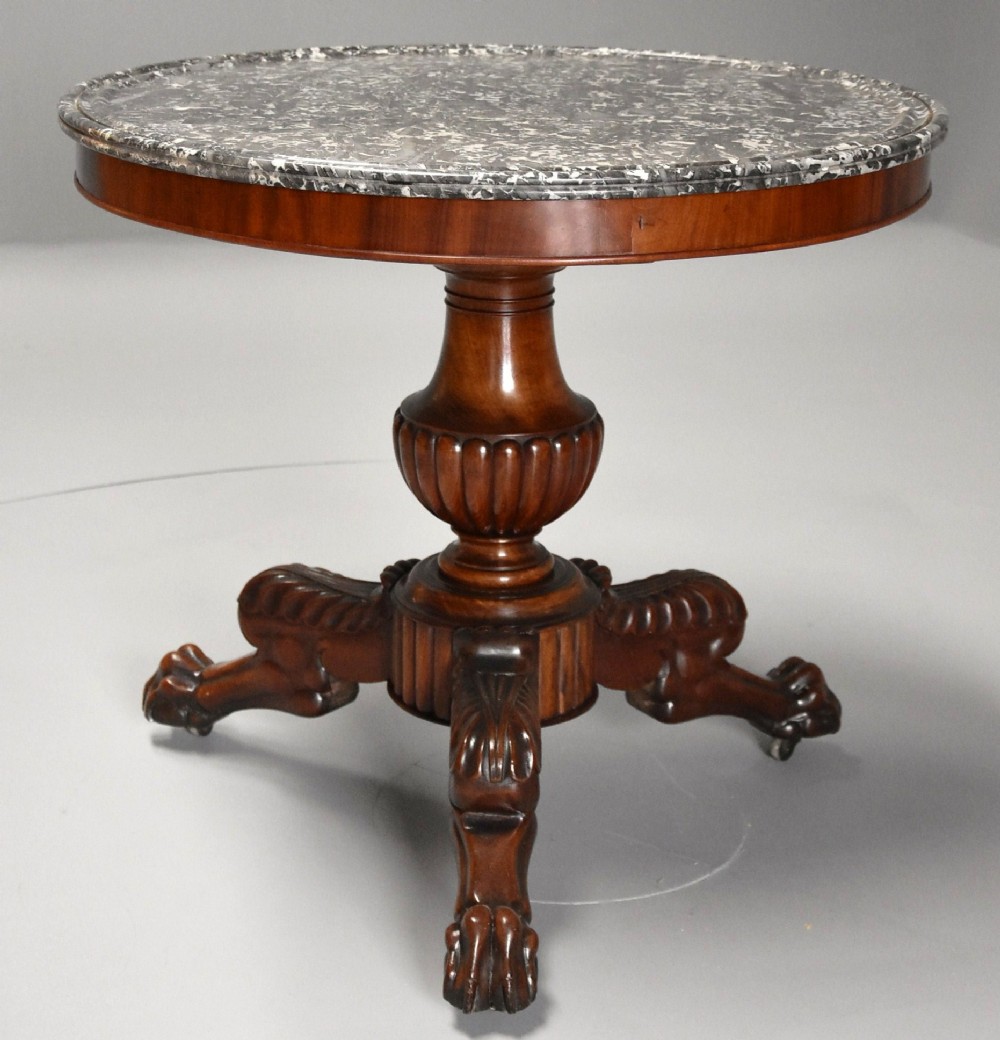 Mid 19th century French mahogany gueridon table with original marble top