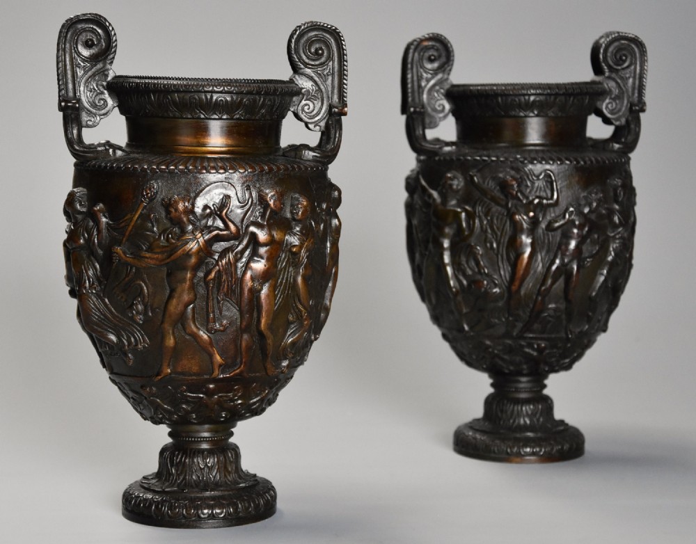 Pair of highly decorative mid 19th century Grand Tour bronze 'Townley Vases' with good patination
