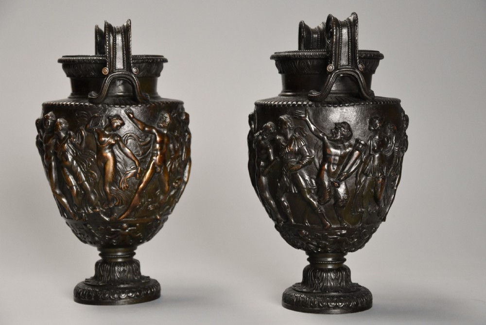 Pair of highly decorative mid 19th century Grand Tour bronze 'Townley Vases' with good patination View VII