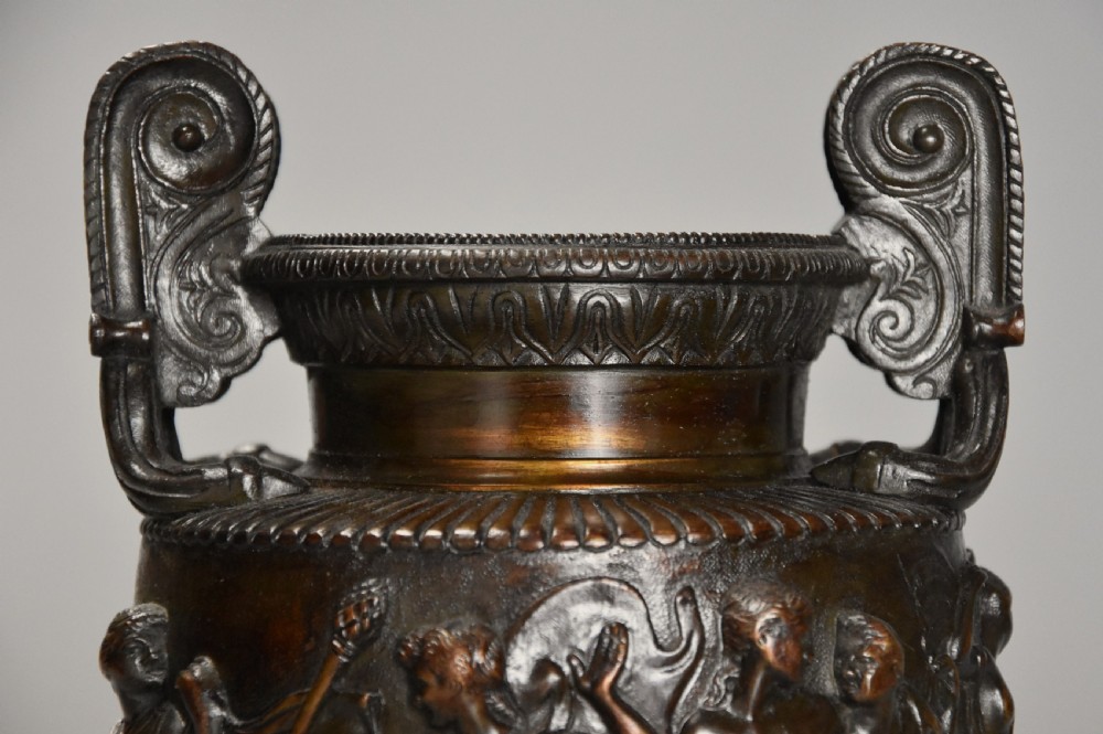 Pair of highly decorative mid 19th century Grand Tour bronze 'Townley Vases' with good patination View VIII