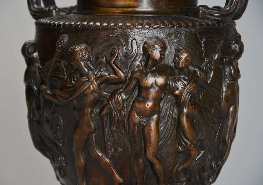 Pair of highly decorative mid 19th century Grand Tour bronze 'Townley Vases' with good patination View IX