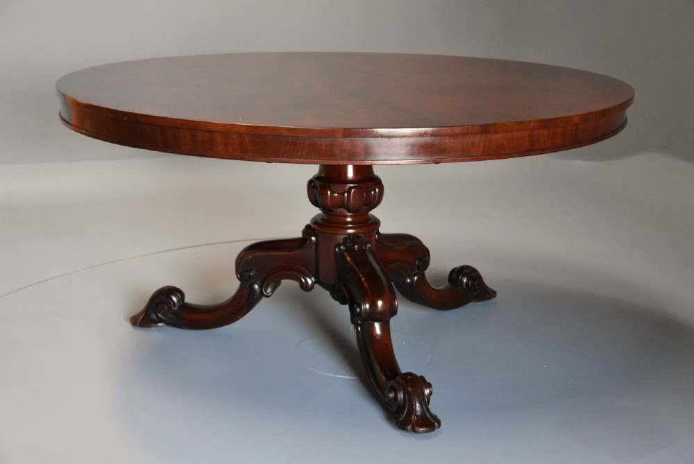 Superb quality mid 19thc circular mahogany tilt top dining table stamped James Winter, London View VI