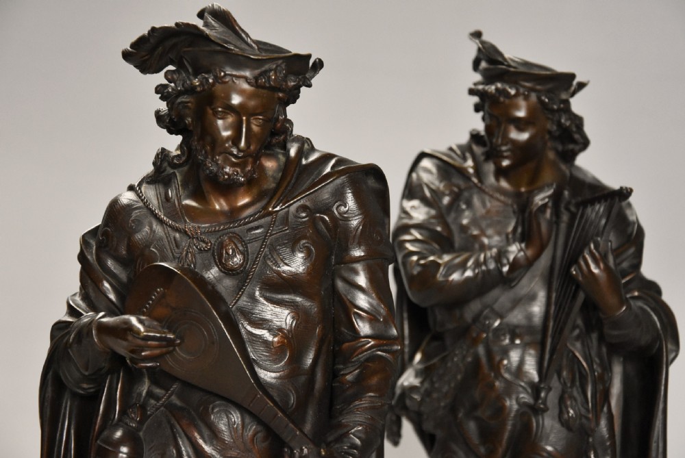 Pair of superb quality French 19th century bronze figures of minstrels (or musicians) View III
