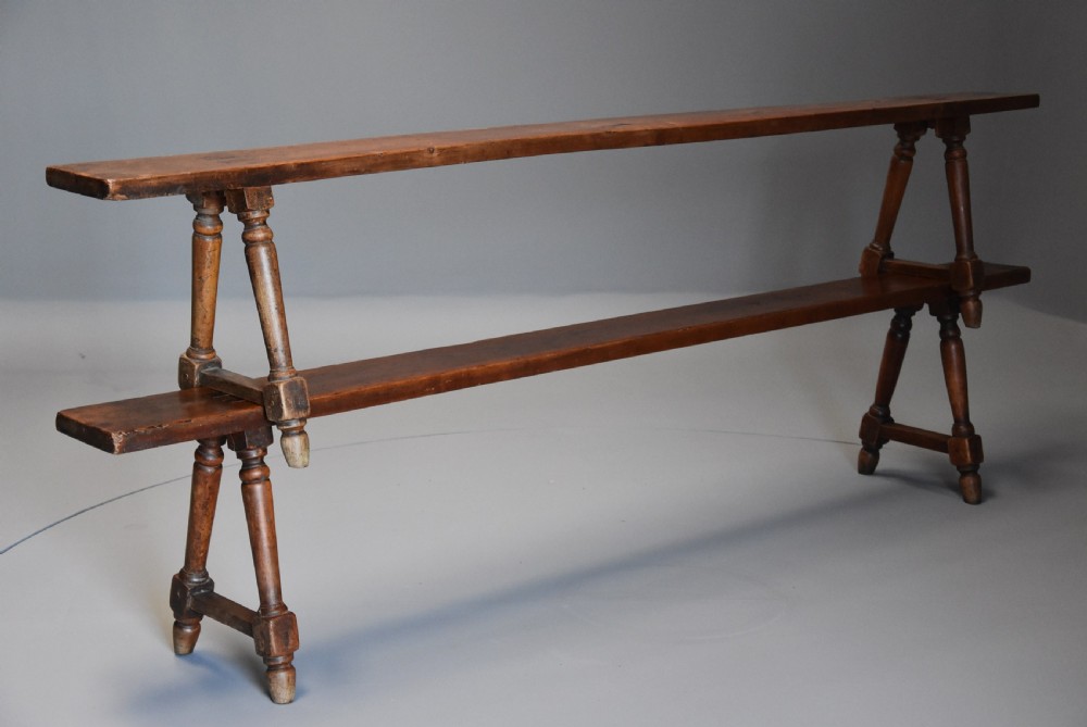 Pair of mid 19th century French fruitwood (cherry) benches of superb patina View IV