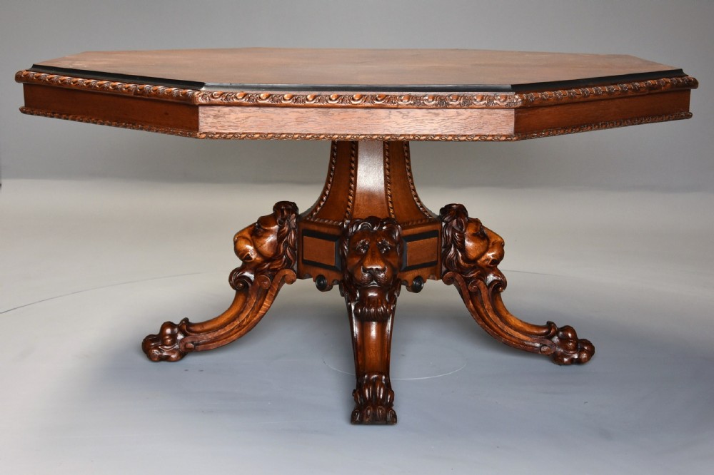 Superb mid 19th century Irish pollard oak octagonal tilt top centre table