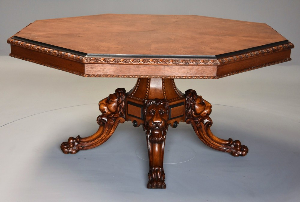 Superb mid 19th century Irish pollard oak octagonal tilt top centre table View V