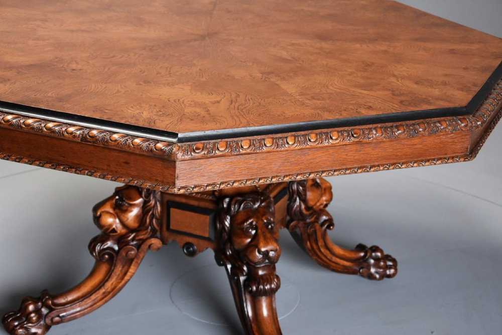 Superb mid 19th century Irish pollard oak octagonal tilt top centre table View VI