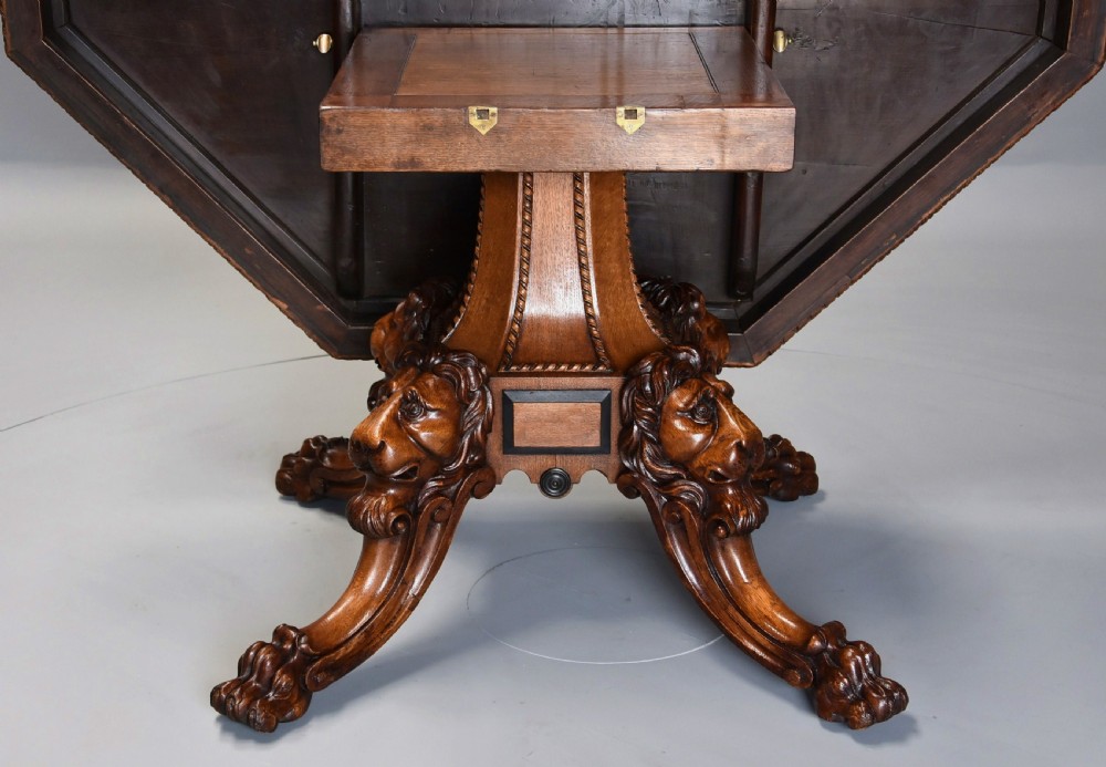 Superb mid 19th century Irish pollard oak octagonal tilt top centre table View XI