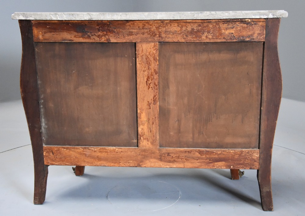 French walnut and Kingwood floral marquetry serpentine commode with marble top View XI