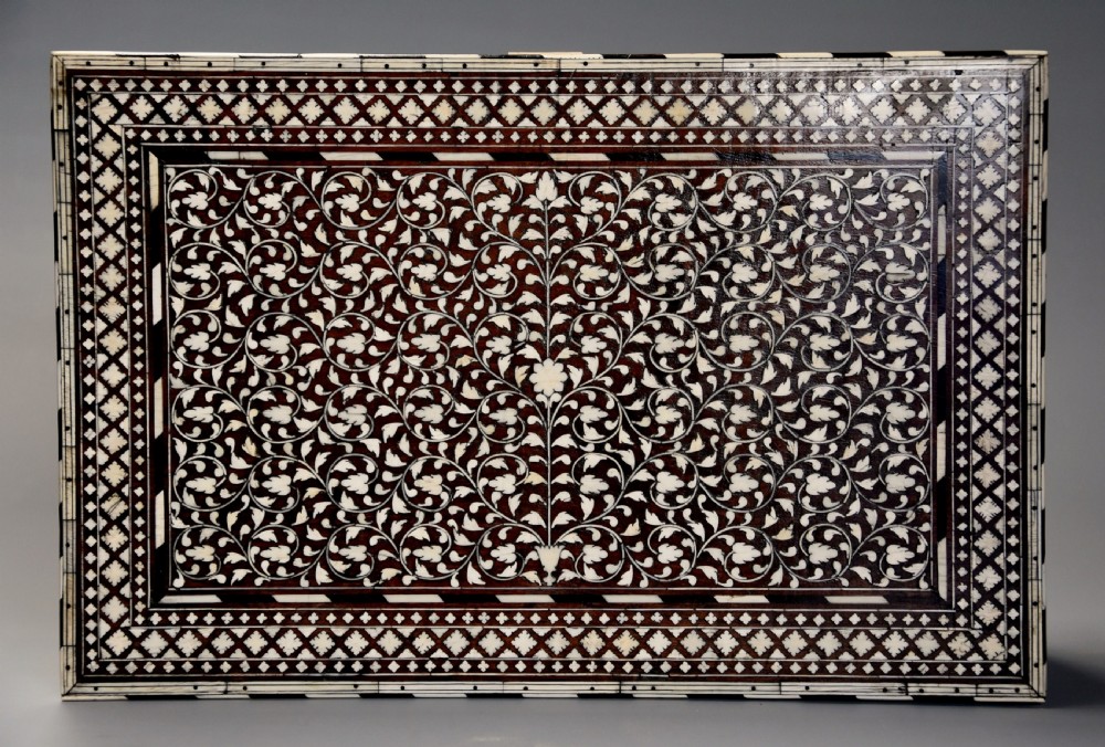 Superb quality 19thc Anglo Indian shisham wood, brass, ivory & ebony inlaid box View III