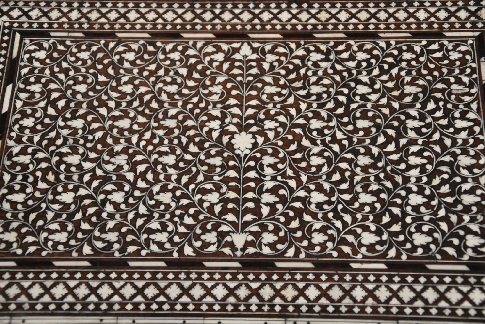 Superb quality 19thc Anglo Indian shisham wood, brass, ivory & ebony inlaid box View IV
