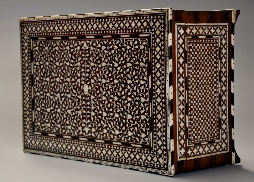 Superb quality 19thc Anglo Indian shisham wood, brass, ivory & ebony inlaid box View V