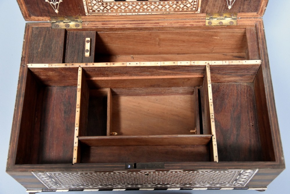 Superb quality 19thc Anglo Indian shisham wood, brass, ivory & ebony inlaid box View IX
