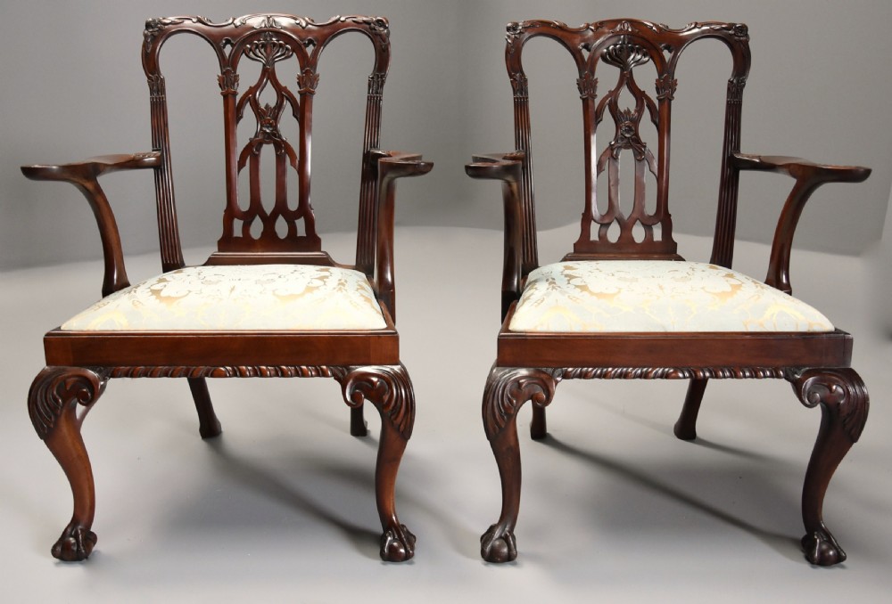 Pair of fine quality 19thc mahogany Chippendale style armchairs stamped T WILLSON, LONDON View II