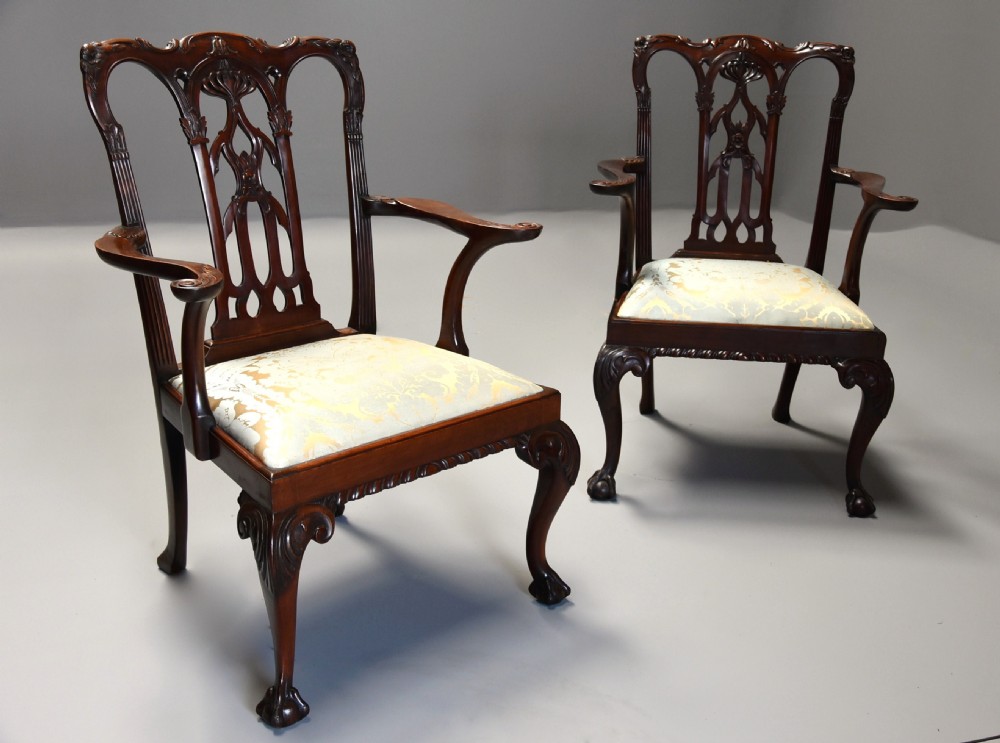Pair of fine quality 19thc mahogany Chippendale style armchairs stamped T WILLSON, LONDON View III