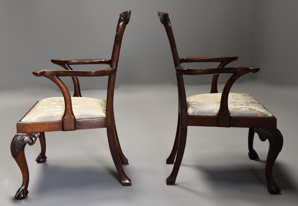 Pair of fine quality 19thc mahogany Chippendale style armchairs stamped T WILLSON, LONDON View IX