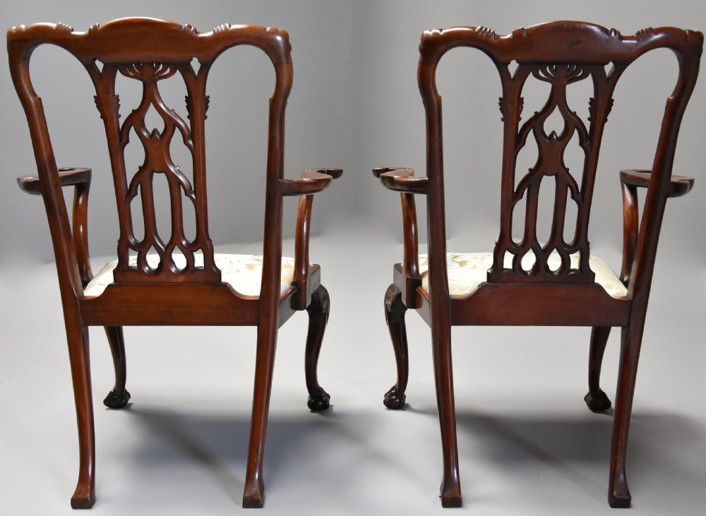 Pair of fine quality 19thc mahogany Chippendale style armchairs stamped T WILLSON, LONDON View XII