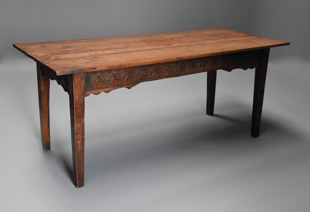 Late 18th century and earlier oak farmhouse table of superb patina