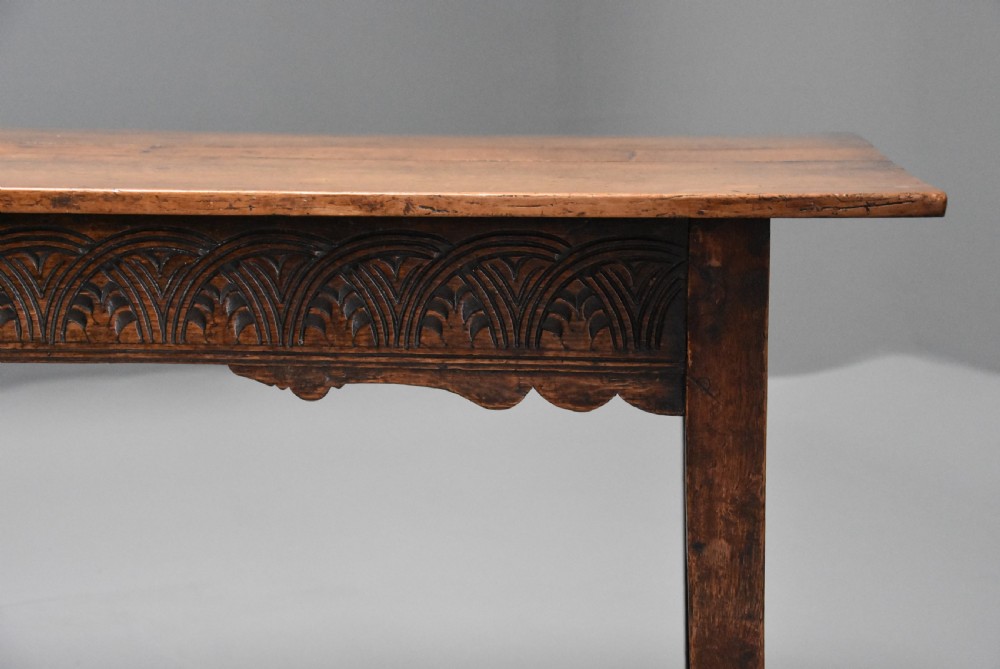Late 18th century and earlier oak farmhouse table of superb patina View V