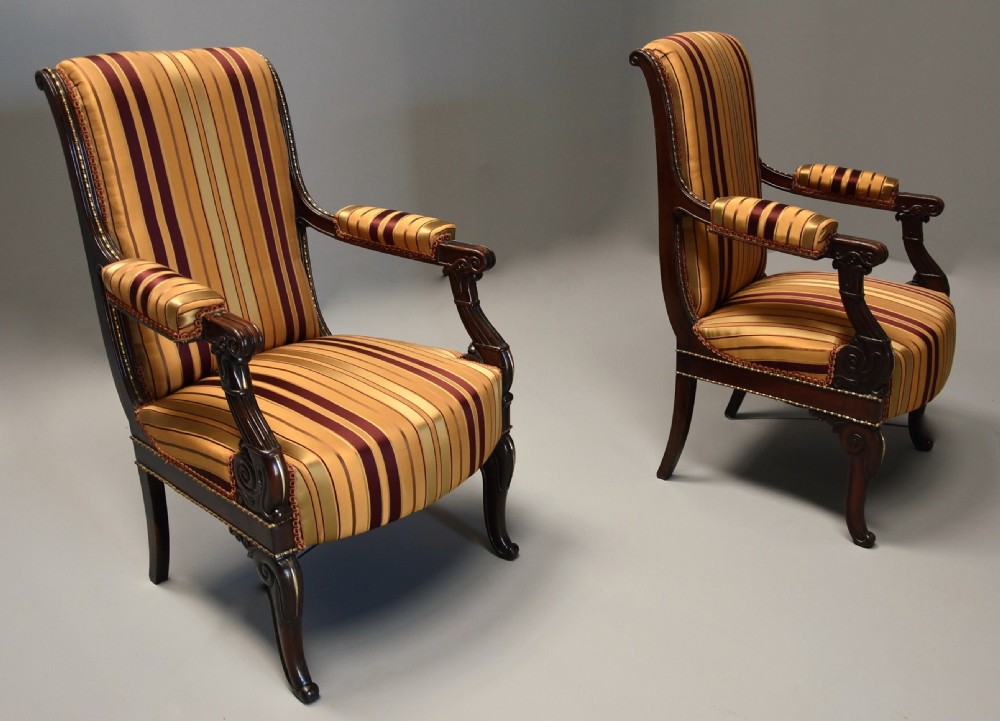 Pair of fine quality 19th century French Empire style rosewood open armchairs View IV