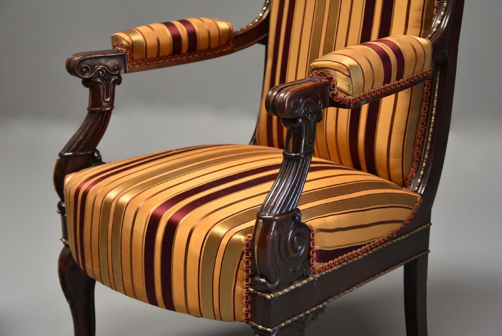 Pair of fine quality 19th century French Empire style rosewood open armchairs View VII