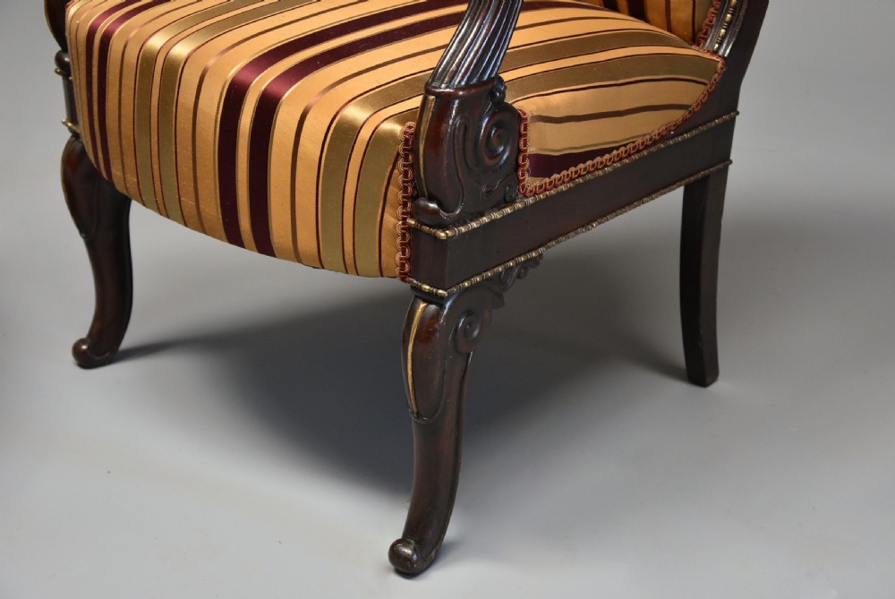 Pair of fine quality 19th century French Empire style rosewood open armchairs View X