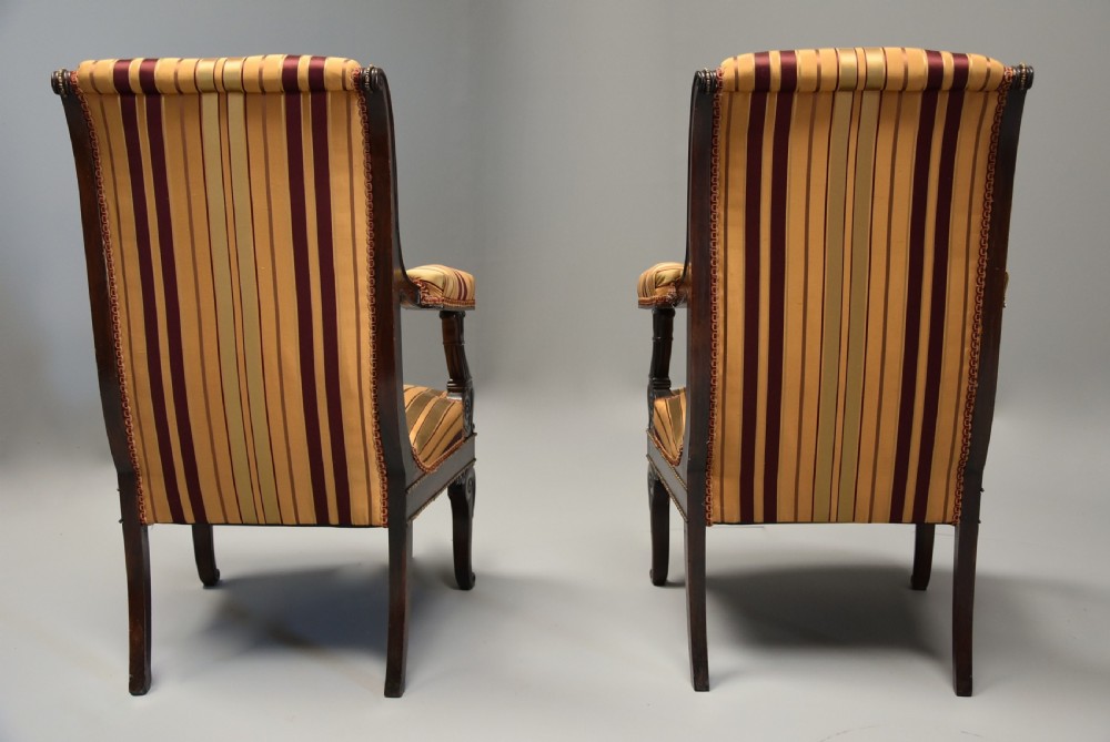 Pair of fine quality 19th century French Empire style rosewood open armchairs View XI