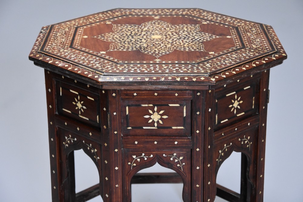 Highly decorative 19th century ivory inlaid hardwood Anglo Indian octagonal table View III