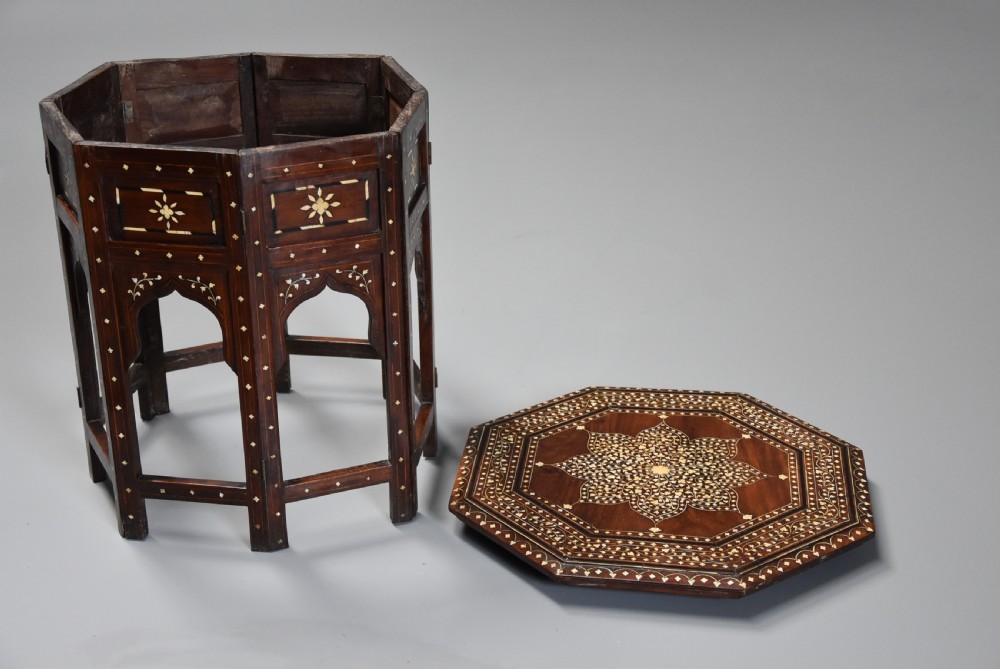 Highly decorative 19th century ivory inlaid hardwood Anglo Indian octagonal table View X