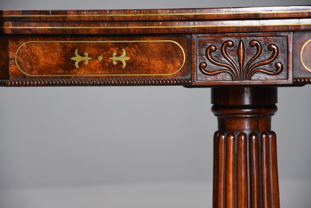 Regency rosewood card table with brass inlaid decoration of superb quality View VII
