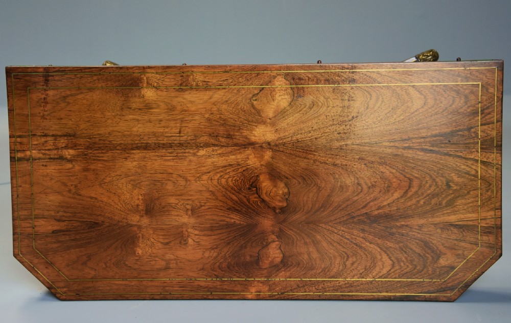 Regency rosewood card table with brass inlaid decoration of superb quality View X