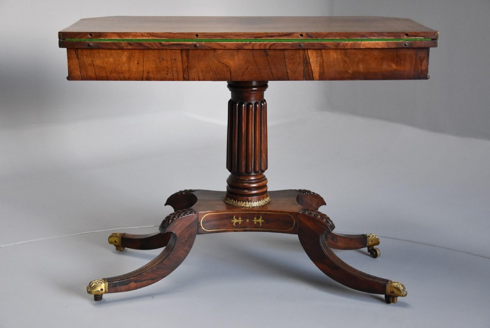 Regency rosewood card table with brass inlaid decoration of superb quality View XI