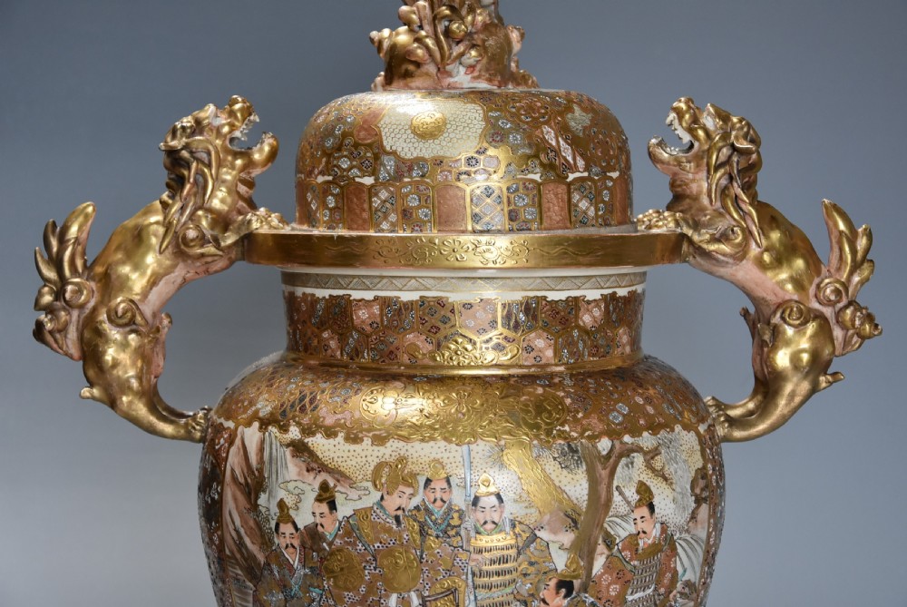 Superb Meiji period (1864-1912) large Japanese Satsuma koro (incense burner) with cover View VI