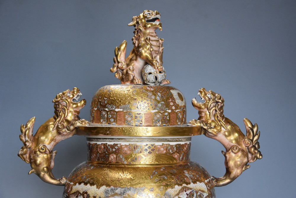 Superb Meiji period (1864-1912) large Japanese Satsuma koro (incense burner) with cover View VII