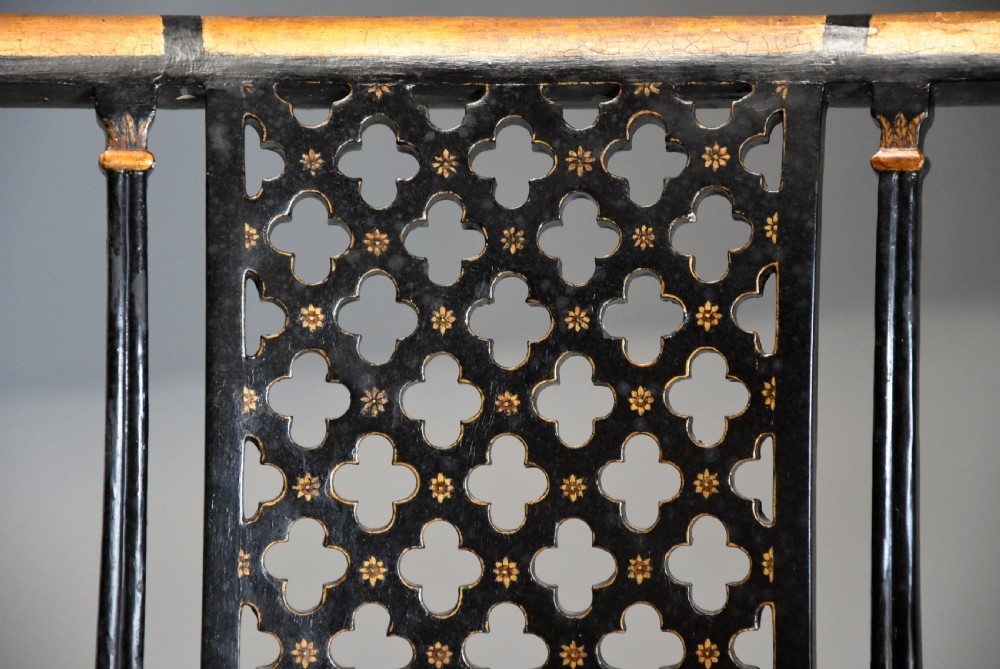 Highly decorative set of six Regency painted & gilt open armchairs View VII