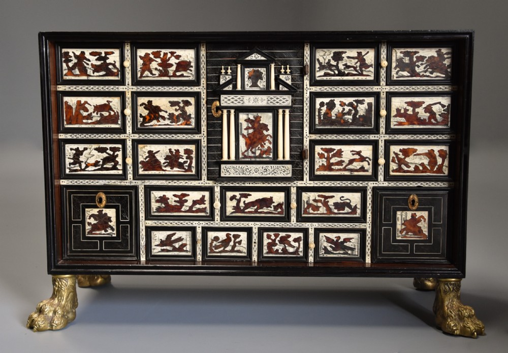 Rare 17th century Italian ebony, ivory and tortoiseshell inlaid table cabinet