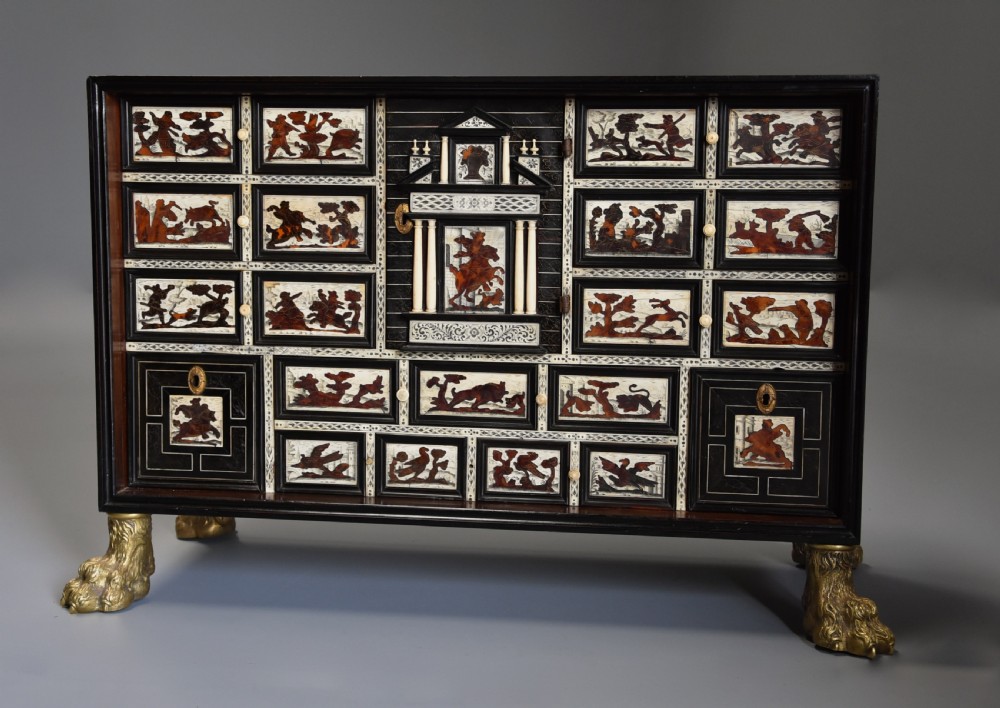 Rare 17th century Italian ebony, ivory and tortoiseshell inlaid table cabinet View II