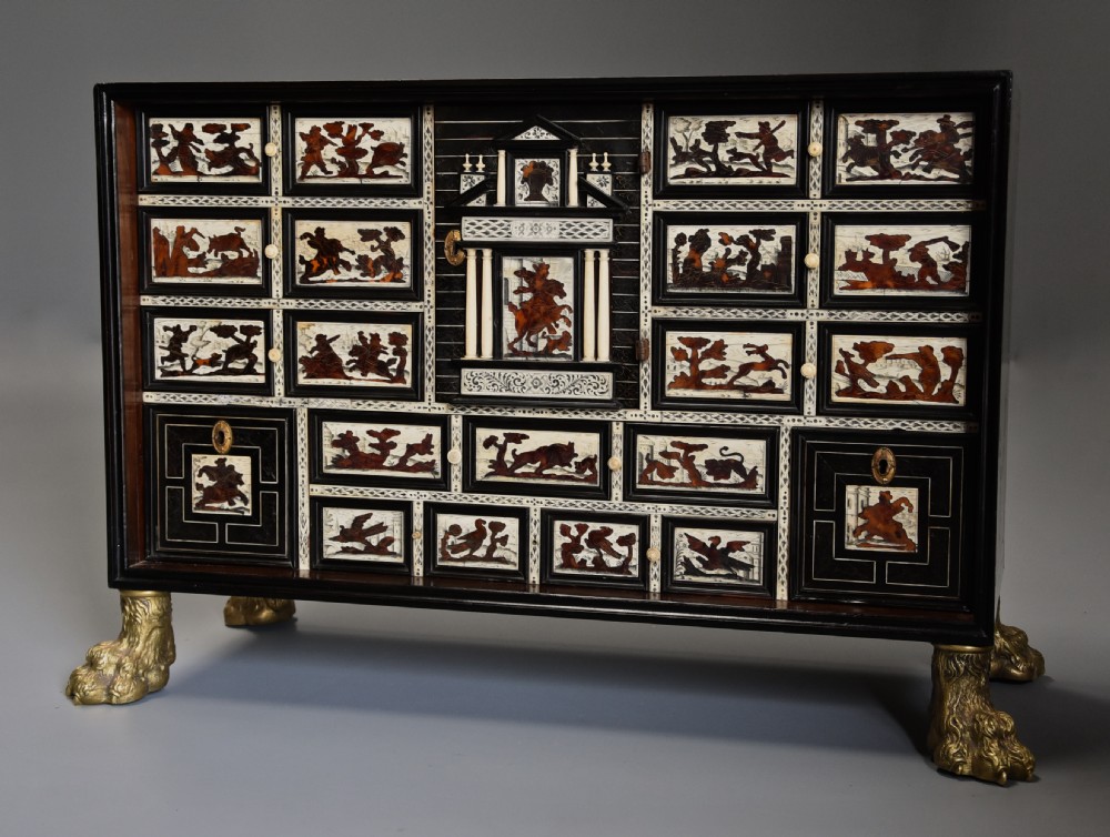 Rare 17th century Italian ebony, ivory and tortoiseshell inlaid table cabinet View III